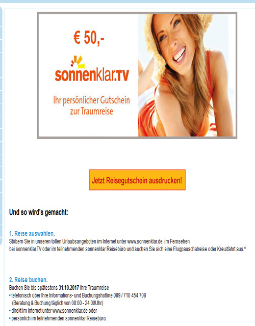 Reisegutschein 50€ - Deal-Screenshot