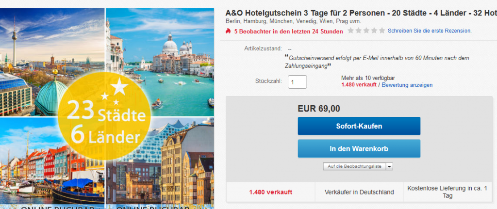 A&O Hotelgutschein 3 Tage ab 34,50€ pro Person 