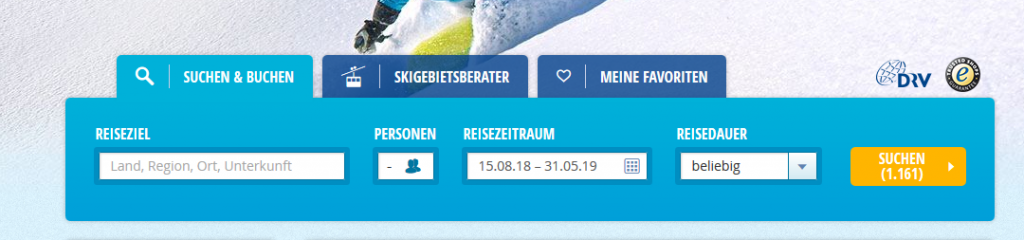 Screenshot Ihren günstigen Skiurlaub online auf wow-reisen.de buchen