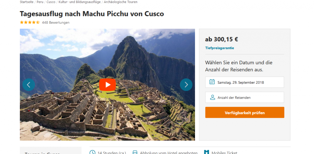 Screenshot Deal 7 Weltwunder reise Tagesausflug nach Machi Picchu