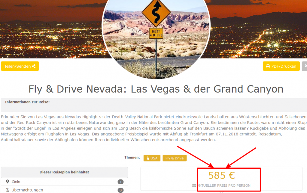 Deal-Screenshot -Fly Drive Nevada Las Vegas der Grand Canyon ab 585 €