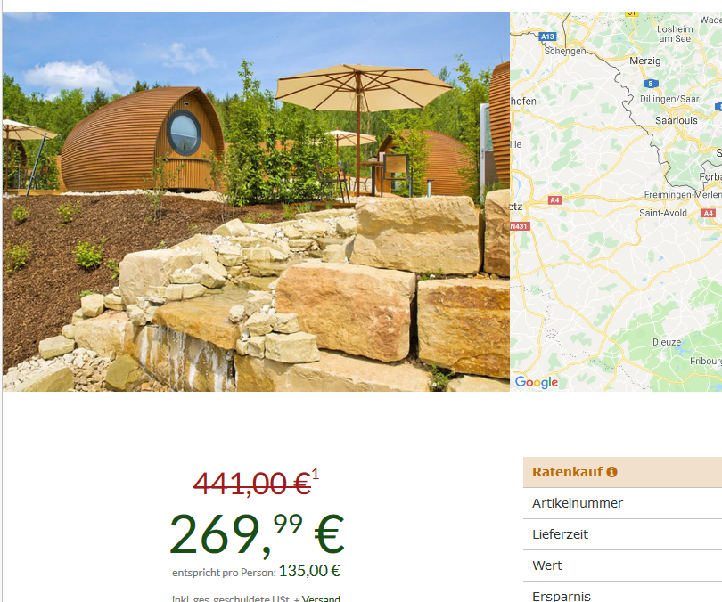 Screenshot Das Saarland entdecken im Glamping Resprt 4 Tage ab 135,00€ p.P