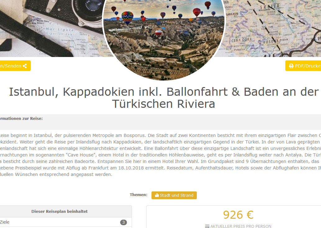 Istanbul Kappadokien inkl. Ballonfahrt Baden an der Türkischen Riviera ab 926 €