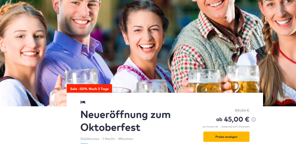 Screenshot Oktoberfest in München Angebot