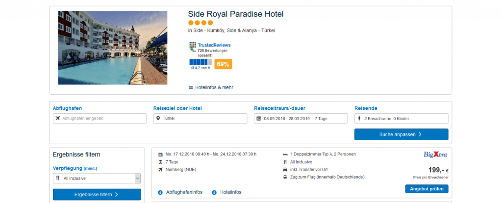 Screenshot  Deals - 7 Tage Side im Royal Paradise Hotel ab 199,00€