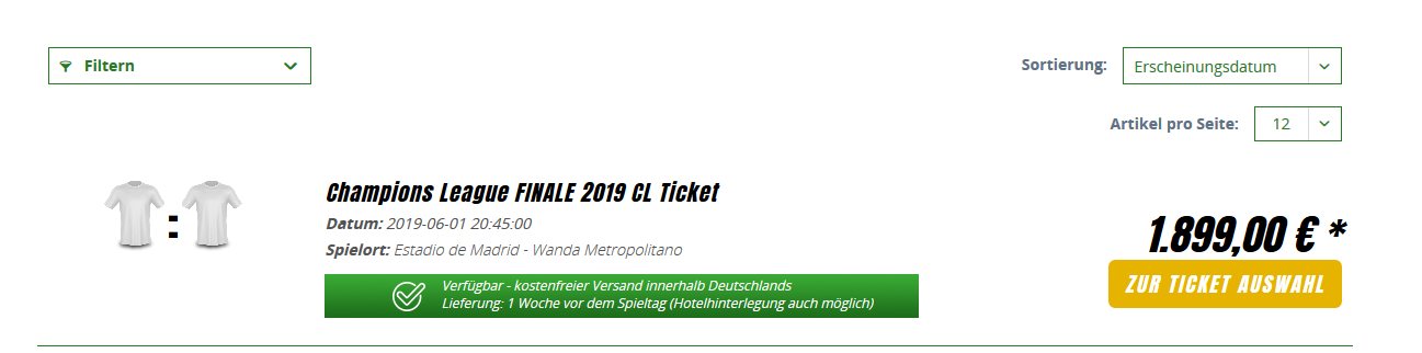 Screenshot Deal Günstig Champions League Finale - 2019 Tickets = ab 1899,00€