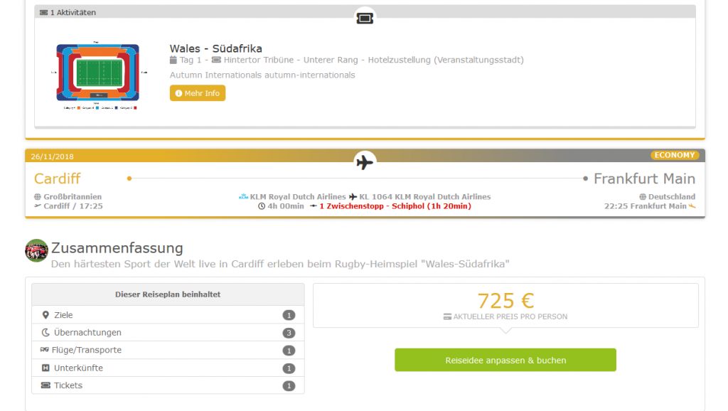 Screenshot Deal Reise nach Wales 3 Nächte inklusive Rugby Ticket Wales vs. Südafrika