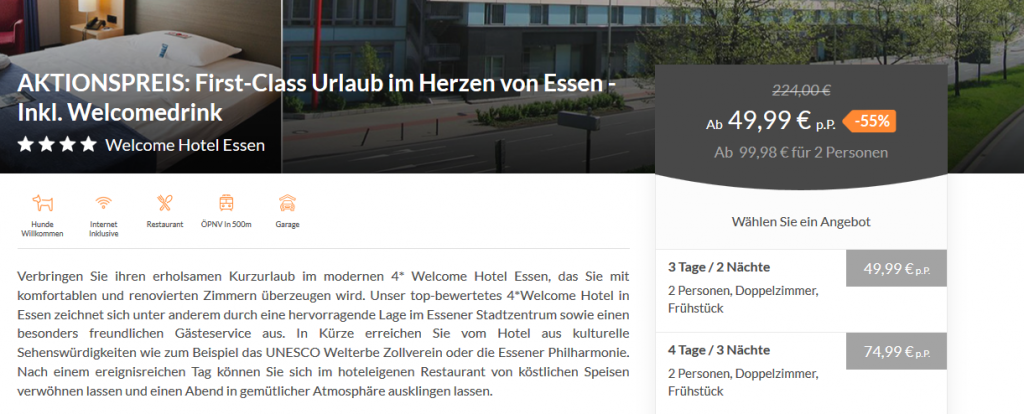 Screenshot Deal Städtereise nach Essen ab 24,99€ die Nacht - 4 Sterne Hotel