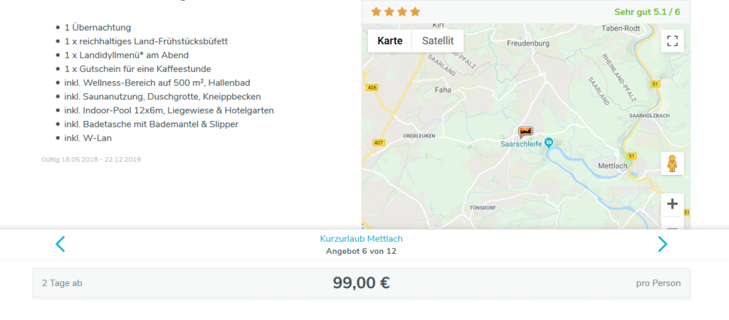 Screenshot Deal Wellnessurlaub im Saarland ab 99,00€ - Kurzurlaub an der Saarschleife