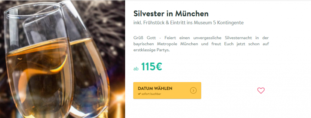 Screenshot Silvester in München feiern ab 115,00€