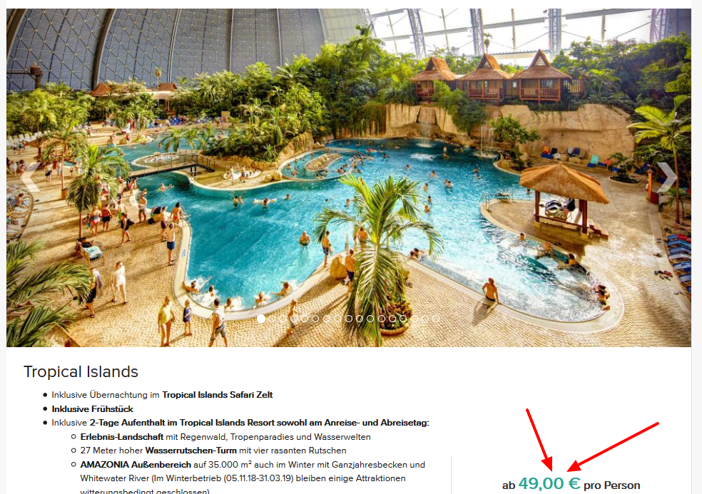 Tropical Islands angebote 4**** Hotels in Holiday Inn pro Person 69,00€ 1