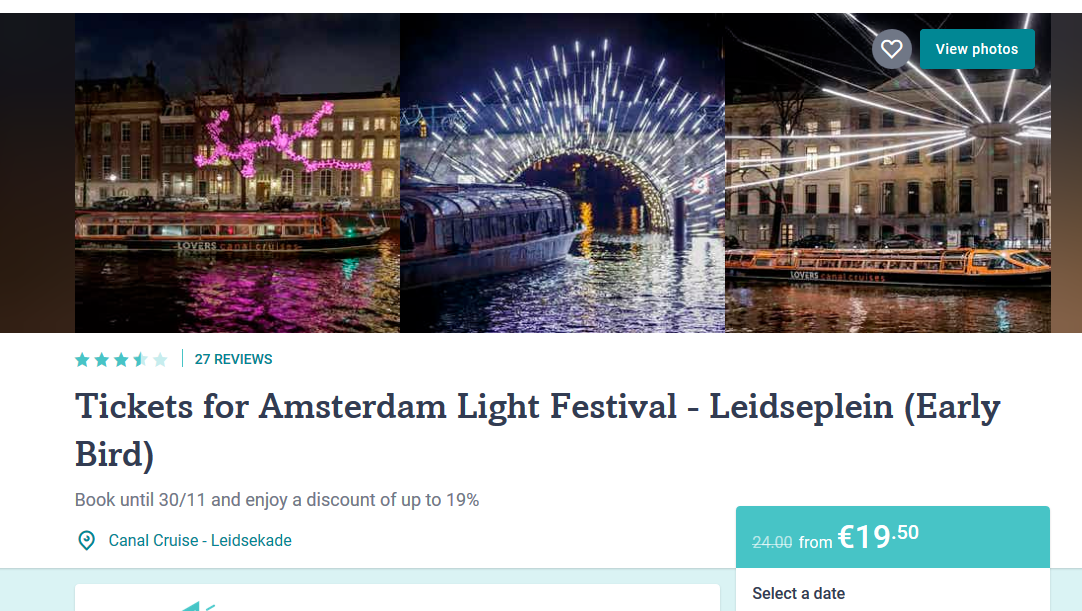 Screenshot Amsterdam Lichtfestival günstige Bootstour durch die Grachten ab 19,90€