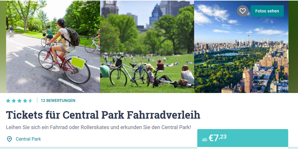 Screenshot Deal Central Park New York Fahrradverleih ab 7,23€ die City erleben