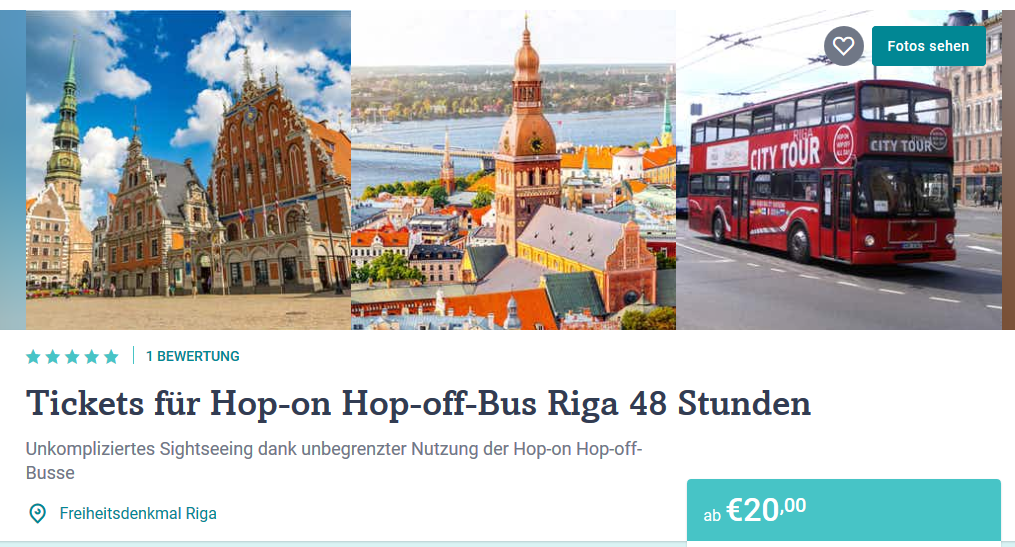 Screenshot Deal Hop-on-hop-off Riga ab 20,00€