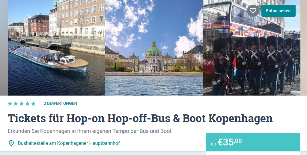 Screenshot Deal - Piraten Tour durch Kopenhagen- Hop on Hop of Boot & Busticket ab 35,00€ 48 Stunden gültig