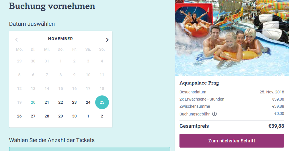 Screenshot Deal Tickets für Aquapalace in Prag