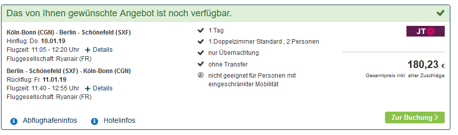 Screenshot Deal Von Köln nach Berlin Flug & Hotel ab 90,00€ - eine Woche Berlin ab 202,00€