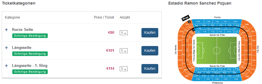 Beispiel Deal La Liga Tickets günstig kaufen Topsiele ab 80,00€ - Flug & Hotel Seperat - Screenshot