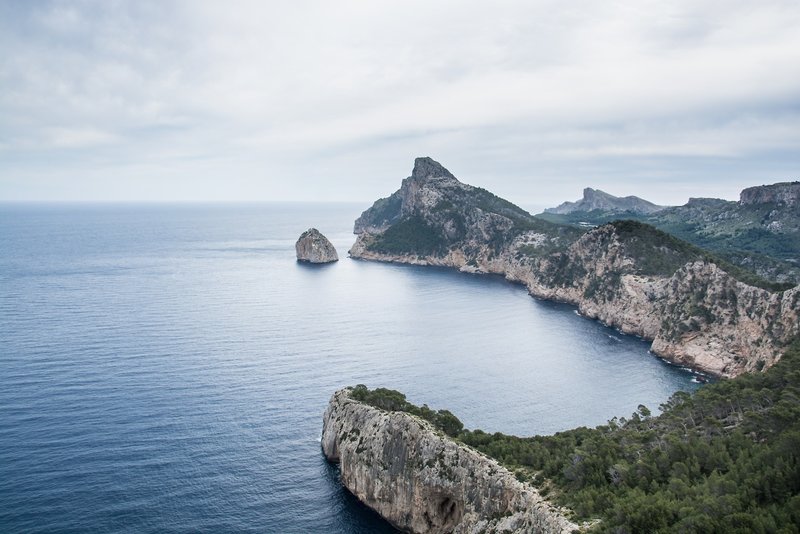 Die Landschaft an der Küste am Mittelmeer auf Mallorca im Ort Port d'alducía