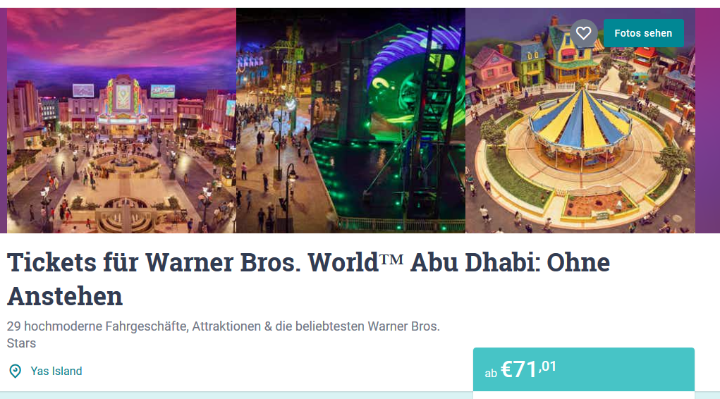 Screenshot Deal Abu Dhabi Warner Bros World Karten in den Emiraten ab 71,01€