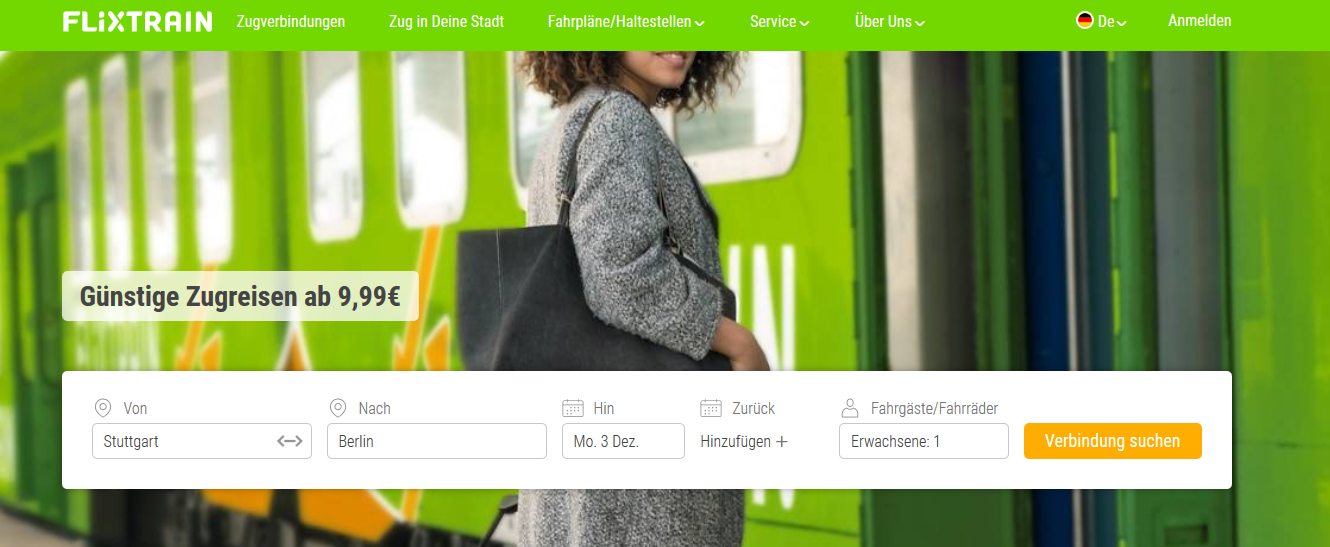Screenshot Deal Flixtrain buchen & Streckennetz - Städtereisen günstig Berlin - Frankfurt ab 29,00€