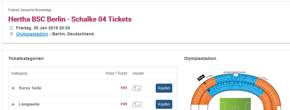 Screenshot Deal Hertha BSC vs Schalke 04 Bundesliga Tickets ab 80,00€