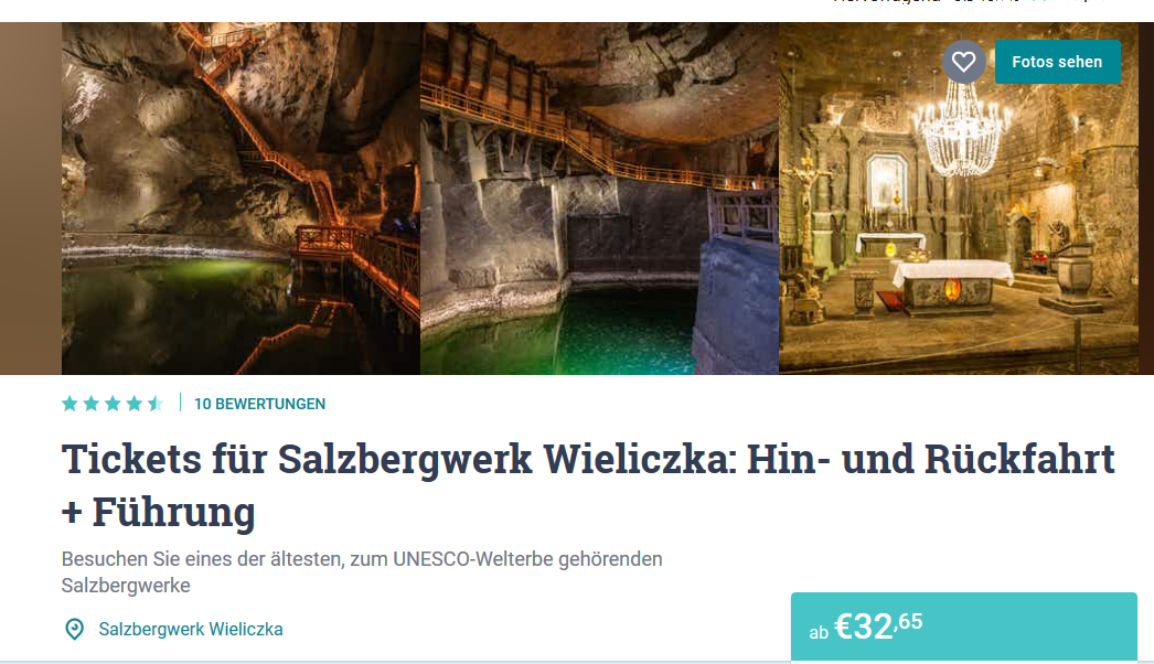 Screenshot Deal Salzbergwerk Krakau Hotel ab 14,00€ die Nacht - Städtereise Krakau Polen