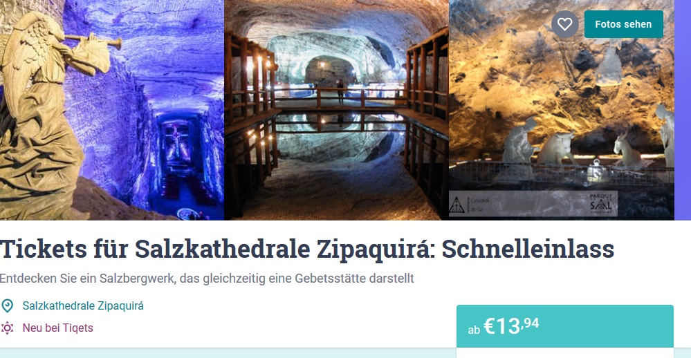 Screenshot Deal Salzkathedrale Bogota Tickets ab 13,94€- Salzbergwerk Zipaquira ab 13,94€
