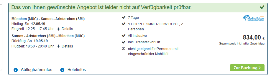 Screenshot Deal Samos All Inclusive Urlaub eine Woche günstig ab 417,00€