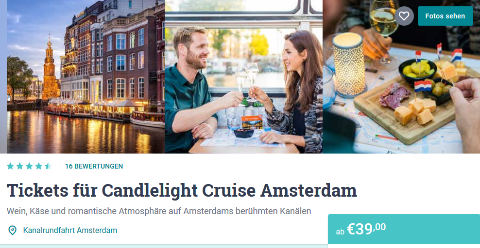Screenshot Deal Tipp für Päärchen in Amsterdam - Grachtenfahrt ab 39,00€