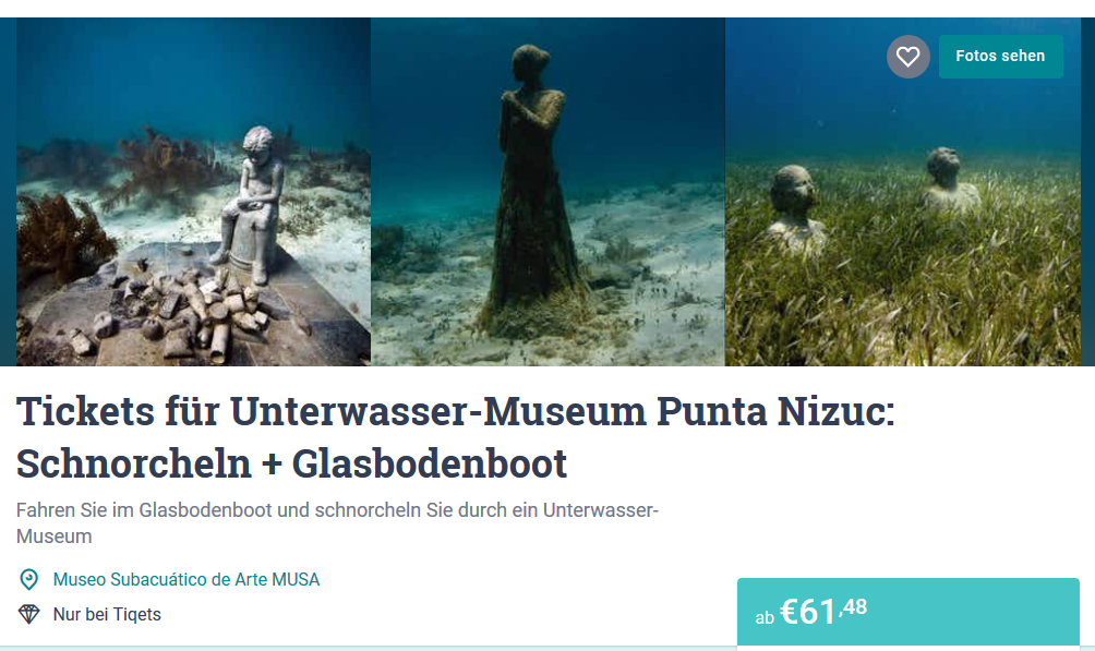 Screenshot Deal Unterwassermuseum Cancun Karte ab 61,48€ -Das Museuem Punta Nizcu unterwasser