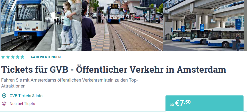 Screenshot Deal öffentliche Verkehrsmittel in Amsterdam nutzen ab 7,50€