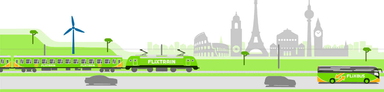 Screenshot Der Flixtrain auf überhol Spur günstig ab 2,19 mit dem Flix Train durch Deutschland reisen