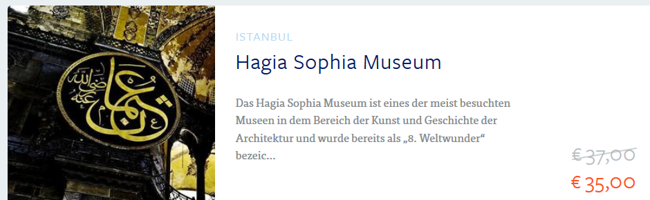 Screenshot Hagia Sophia Museum Tageskarte ab 35,00€ - Städte Trip nach Istanbul ab 147,00€