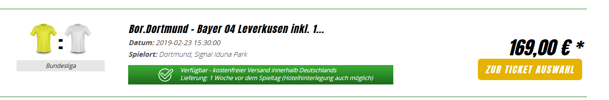 Screenshot Leverkusen Dortmund Derby Karten im Ruhrgebiet - ab 169,00€ Signal Iduna Park BVB Ticket