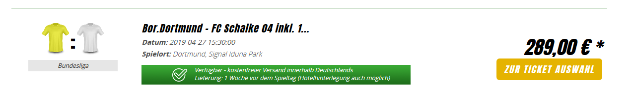 Screnshot Schalke Dortmund Derby Karten im Ruhrgebiet - ab 169,00€ Signal Iduna Park BVB Ticket