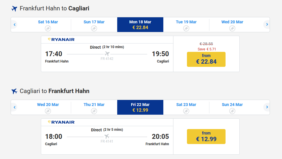 Beispiel Screenshot von Ryanair soviel zahlst du für die günstigsten Flüge Wunschflughafen eingeben und Deal finden!