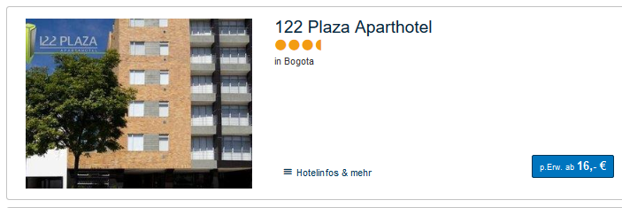 Hotels ab 17,00€ die Nacht Beispiel basierend auf 4 reisende