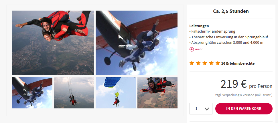Screenshot Deal Fallschirm Tandemsprung in Wallerfangen im Saarland ab 219,00€