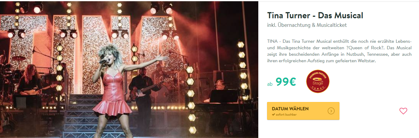 Screenshot Deal Gönn dir das Tina Turner Musical ab 99,00€ inklusive Hotel
