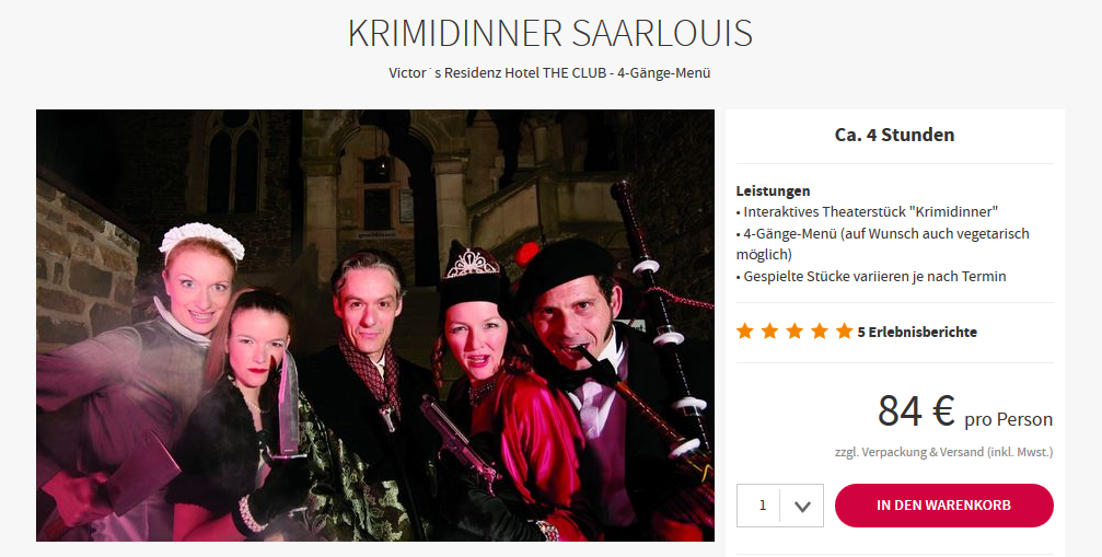 Screenshot Deal Krimidinner Saarland natürlich in der Victor's Residenz Saarlouis ab 84,00€