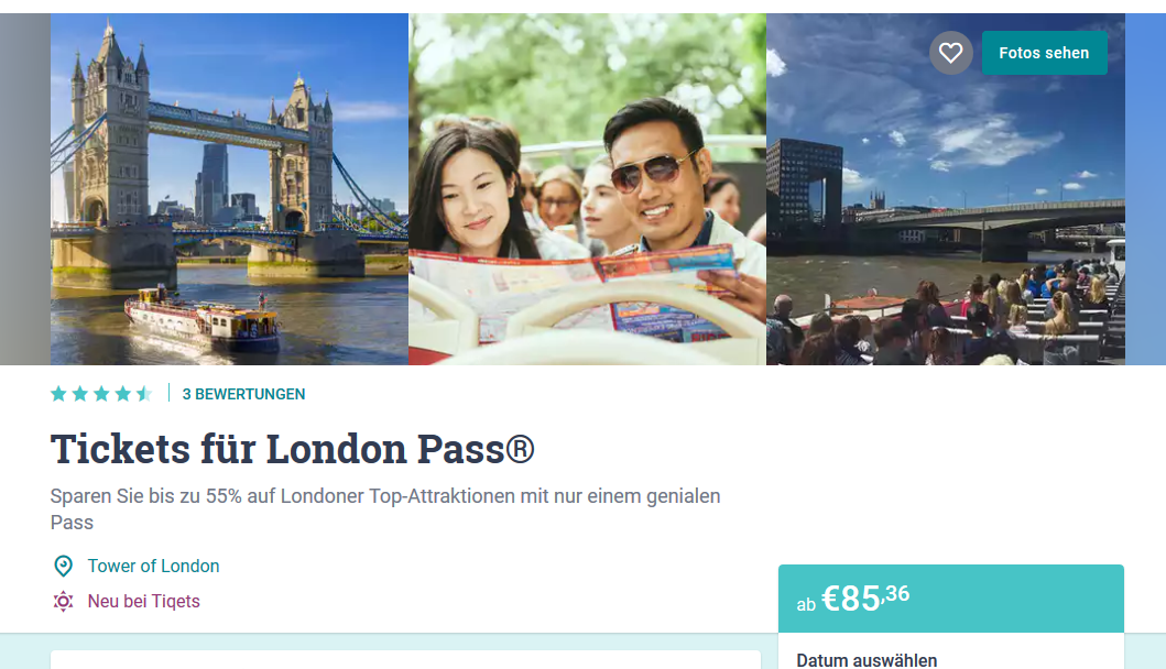Screenshot Deal London City Pass günstig ab 85,36€ - Sightseeing Tour richtig planen