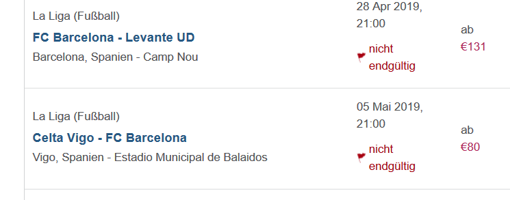 Screenshot Fussball FC Barcelona Karte ab 80,00€ Fußball Reise nach Spanien
