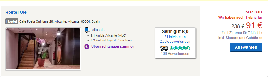 Screenshot Hotel Deal Alicante Strand Urlaub in Spanien Eine Woche ab 134,00€