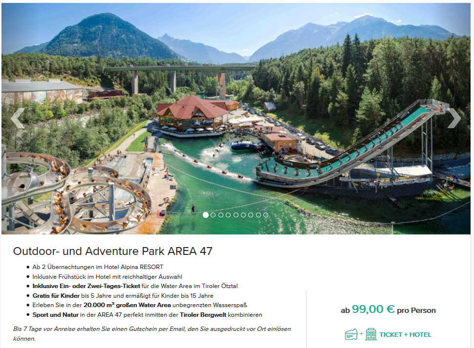 Screenshot Deal Area 47 ab 45,90€ pro Nacht - Freizeitpark für Erwachsene im Ötztal