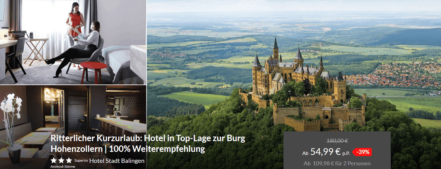 Screenshot Deal Hotel Burg Hohenzollern p.P 54,99€ statt 180,00€ - Toplage