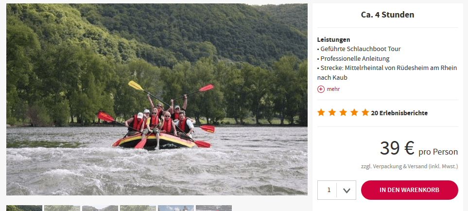 Screenshot Deal Mittelrhein Rafting nur 39,00€ Rafting Kaub