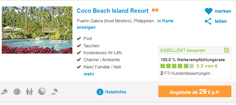 Screenshot Deal Philippinen Hotel Deals - nur 29,00€ die Nacht Urlaub in Asien