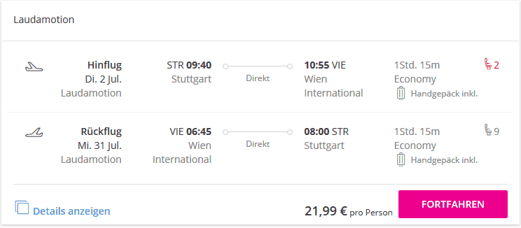 Screenshot Deal Sommerferien in Wien nur 21,99€ Hin & Rückflug