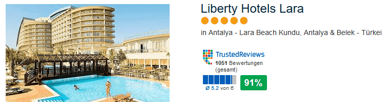 91% positive Bewertungen von über 1000 schriftlichen Rezessionen hat das 5 Sterne Hotel in der Türkei !